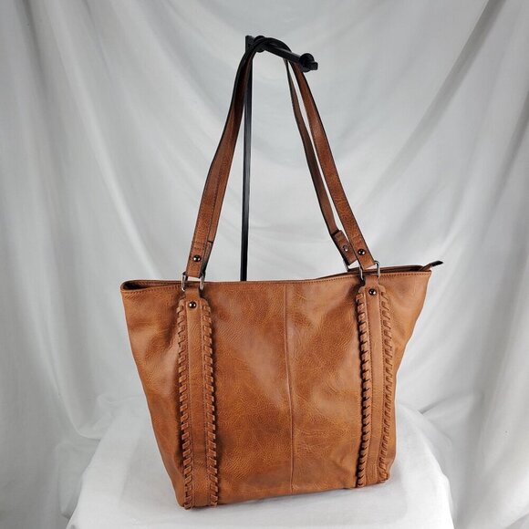 Sam & Hadley Women's Brown Tote Bag Leather Double Handle Zip Closure Pockets